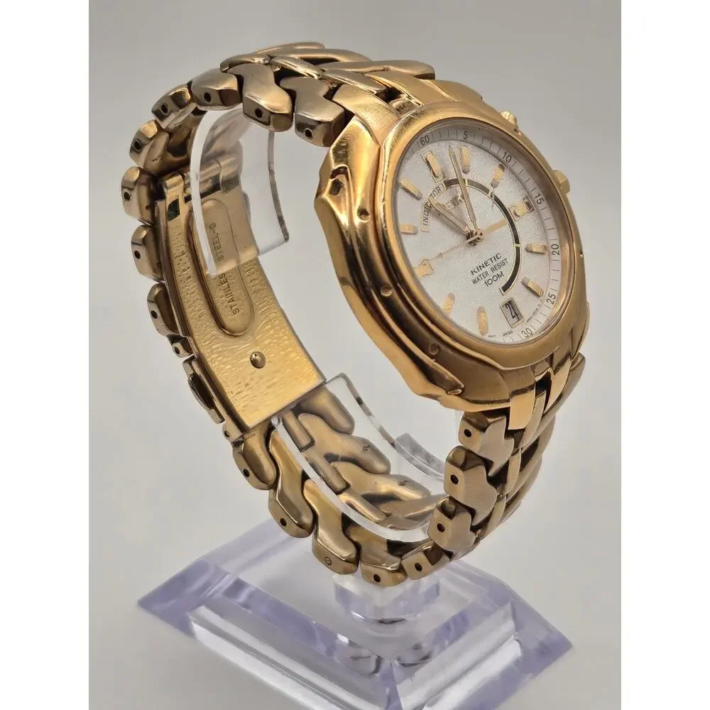 Seiko Kinetic 100M Men’s Gold Tone Watch 5M62 Date New Capacitor Pre-Owned Dress